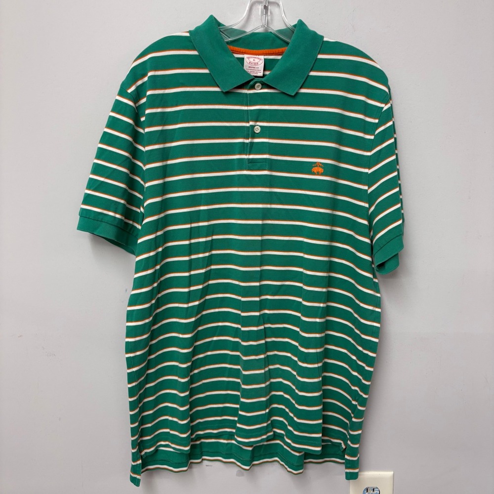Brooks Brothers Mens XL Original Fit Performance Polo Supima Cotton Green Stripe